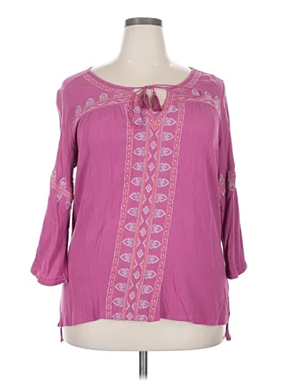 Pre-owned One World 3/4 Sleeve Blouse In Pink