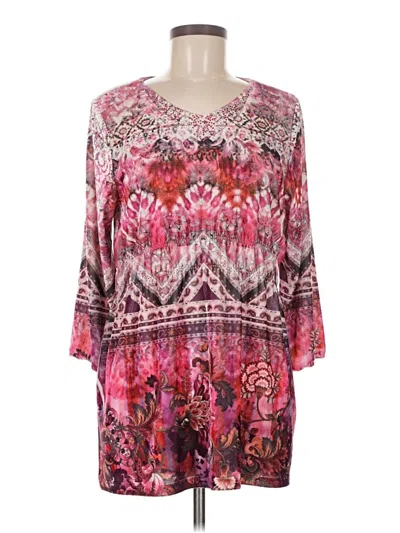 Pre-owned One World 3/4 Sleeve Blouse In Pink