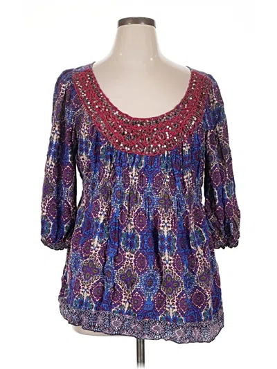 Pre-owned One World 3/4 Sleeve Blouse In Purple