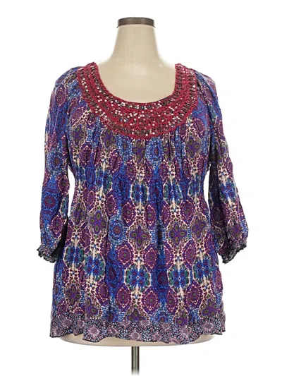 Pre-owned One World 3/4 Sleeve Blouse In Purple