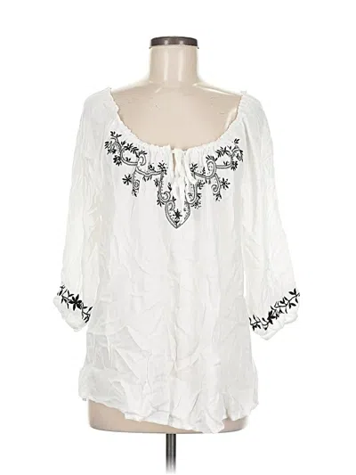Pre-owned One World 3/4 Sleeve Blouse In White
