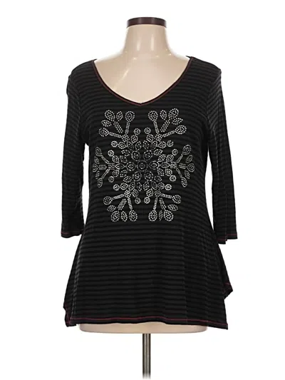 Pre-owned One World 3/4 Sleeve Top Black Scoop Neck Tops