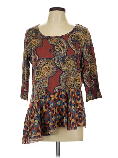 Pre-owned One World 3/4 Sleeve Top Brown Sweetheart Neckline Tops