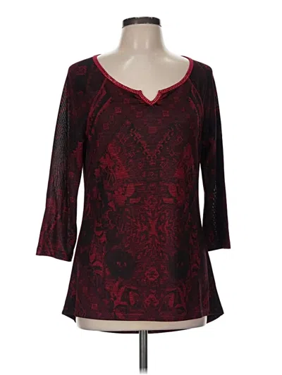 Pre-owned One World 3/4 Sleeve Top Burgundy V-neck Tops