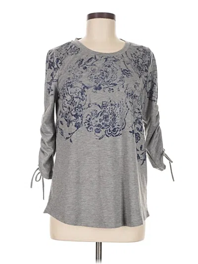 Pre-owned One World 3/4 Sleeve Top Gray Boatneck Tops