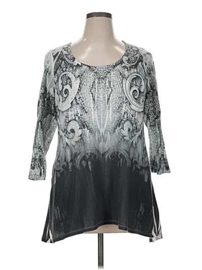 Pre-owned One World 3/4 Sleeve Top Gray Scoop Neck Tops