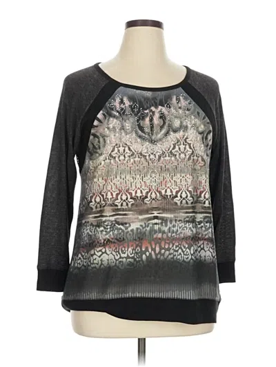 Pre-owned One World 3/4 Sleeve Top Gray Scoop Neck Tops