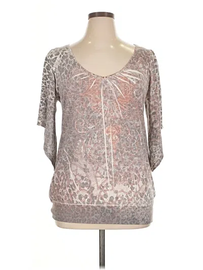 Pre-owned One World 3/4 Sleeve Top Gray Scoop Neck Tops