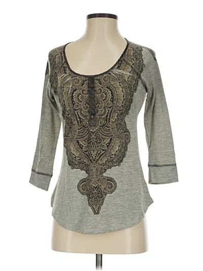 Pre-owned One World 3/4 Sleeve Top Gray Scoop Neck Tops