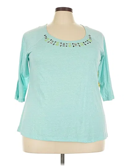 Pre-owned One World 3/4 Sleeve Top Teal Scoop Neck Tops