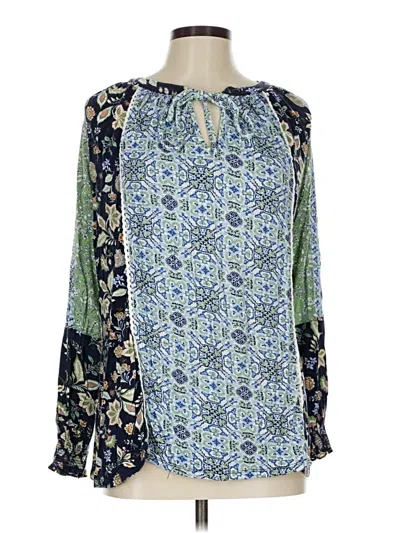 Pre-owned One World Long Sleeve Blouse In Blue