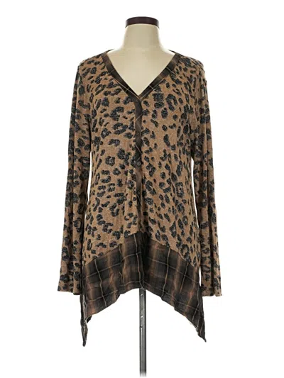 Pre-owned One World Long Sleeve Blouse In Brown