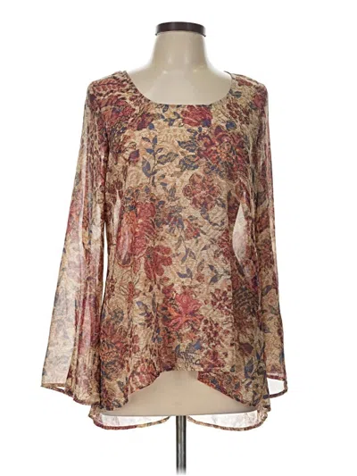 Pre-owned One World Long Sleeve Blouse In Brown
