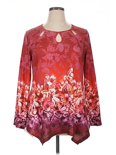 Pre-owned One World Long Sleeve Blouse In Burgundy