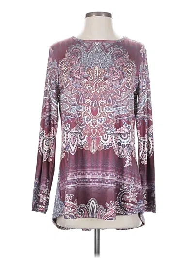 Pre-owned One World Long Sleeve Blouse In Burgundy