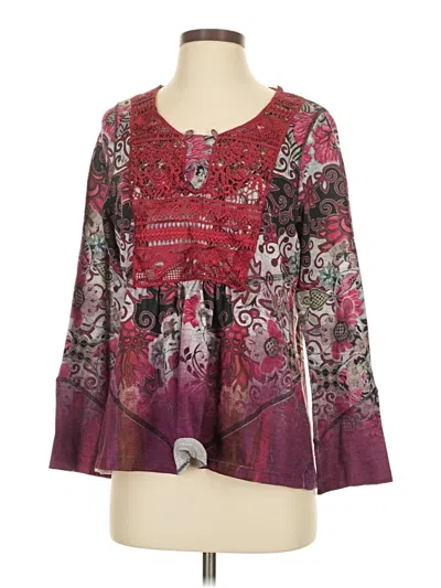 Pre-owned One World Long Sleeve Blouse In Burgundy