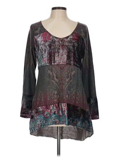 Pre-owned One World Long Sleeve Blouse In Gray