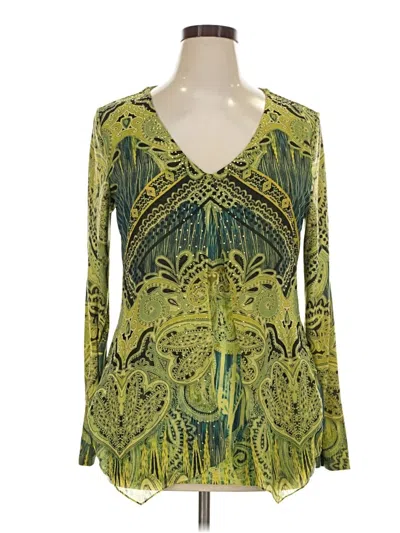 Pre-owned One World Long Sleeve Blouse In Green