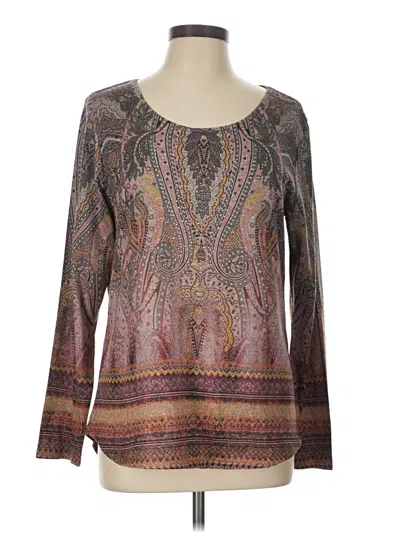 Pre-owned One World Long Sleeve Top Brown Scoop Neck Tops