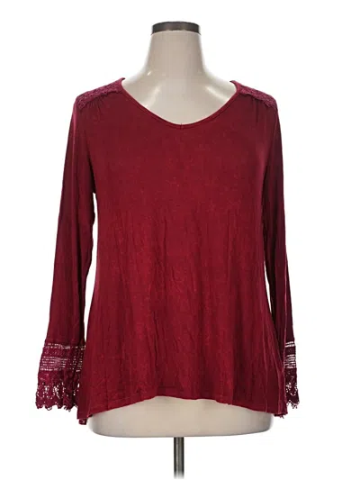 Pre-owned One World Long Sleeve Top Burgundy Scoop Neck Tops
