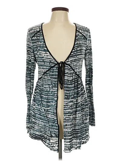 Pre-owned One World Long Sleeve Top Gray Plunge Neckline Tops