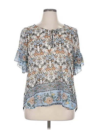Pre-owned One World Short Sleeve Blouse In Blue