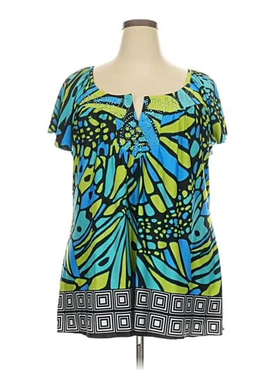 Pre-owned One World Short Sleeve Blouse In Blue