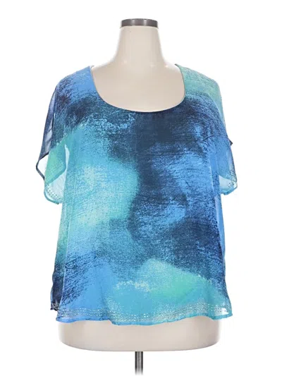 Pre-owned One World Short Sleeve Blouse In Blue