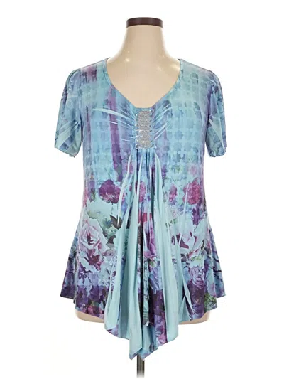 Pre-owned One World Short Sleeve Blouse In Blue