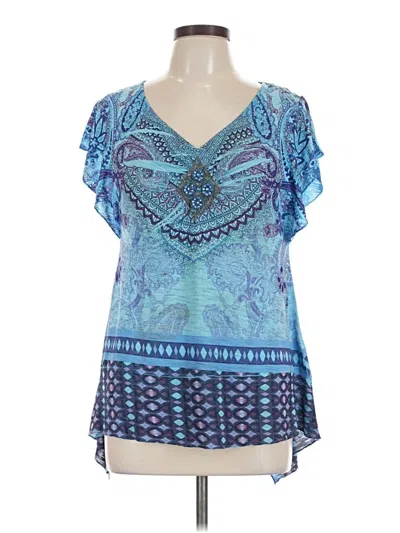 Pre-owned One World Short Sleeve Blouse In Blue