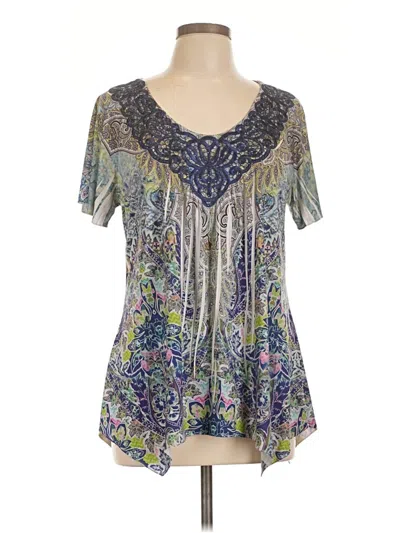 Pre-owned One World Short Sleeve Blouse In Blue