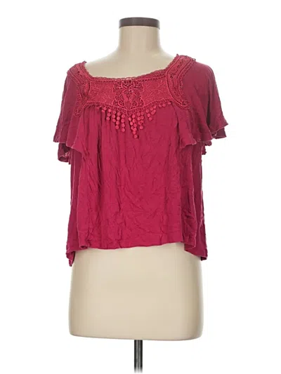 Pre-owned One World Short Sleeve Blouse In Burgundy