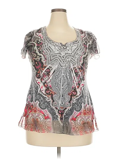 Pre-owned One World Short Sleeve Blouse In Gray