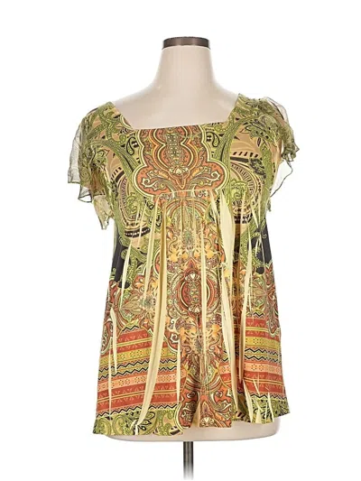 Pre-owned One World Short Sleeve Blouse In Green