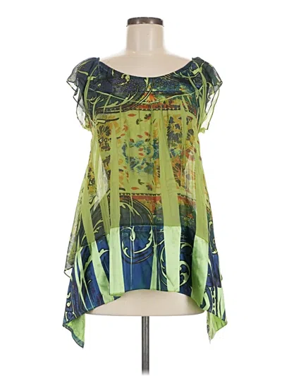 Pre-owned One World Short Sleeve Blouse In Green