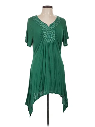 Pre-owned One World Short Sleeve Blouse In Green