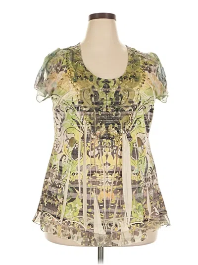 Pre-owned One World Short Sleeve Blouse In Green