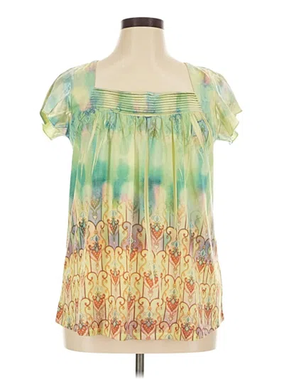 Pre-owned One World Short Sleeve Blouse In Green