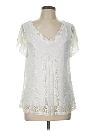 Pre-owned One World Short Sleeve Blouse In Ivory