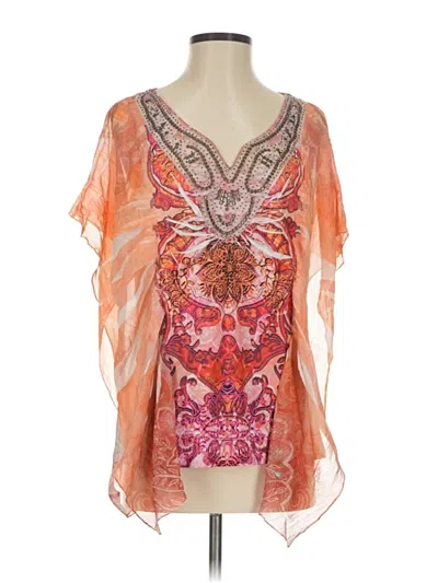 Pre-owned One World Short Sleeve Blouse In Orange