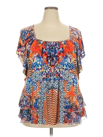 Pre-owned One World Short Sleeve Blouse In Orange