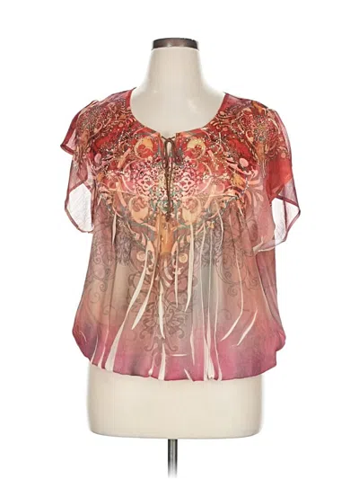 Pre-owned One World Short Sleeve Blouse In Pink