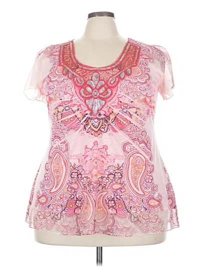 Pre-owned One World Short Sleeve Blouse In Pink
