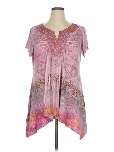 Pre-owned One World Short Sleeve Blouse In Pink