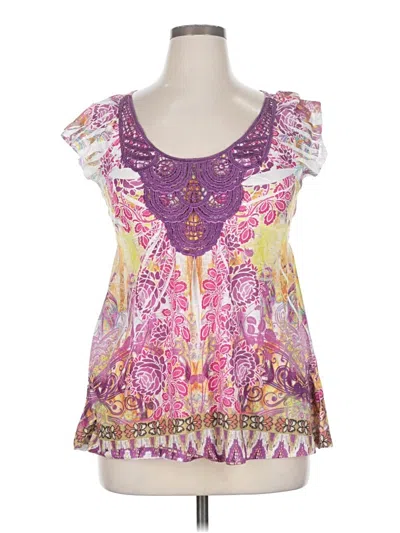 Pre-owned One World Short Sleeve Blouse In Purple