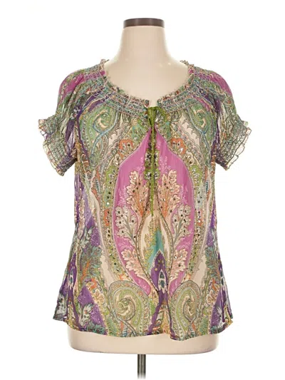 Pre-owned One World Short Sleeve Blouse In Purple