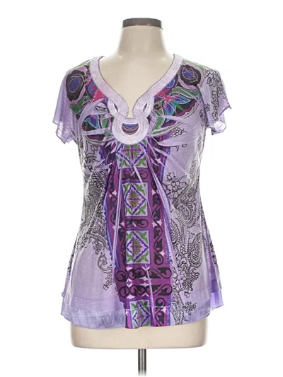 Pre-owned One World Short Sleeve Blouse In Purple