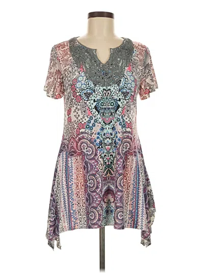 Pre-owned One World Short Sleeve Blouse In Silver