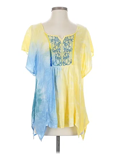Pre-owned One World Short Sleeve Blouse In Yellow