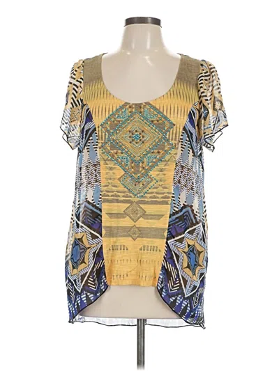 Pre-owned One World Short Sleeve Blouse In Yellow